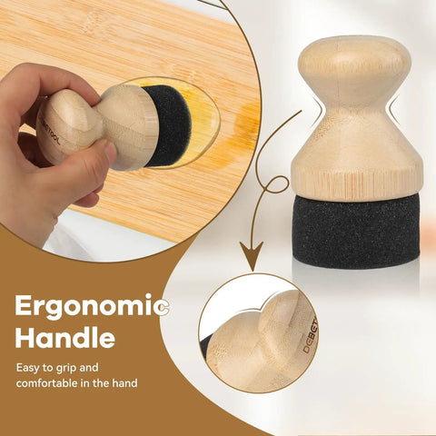 Top Tier Cutting Board Care Set Featuring Hella Sturdy Sisal Scrub Brush And Smooth Wood Oil Applicator For Kitchen Hardwood Conditioning And No Sweat Weekly Cleaning Routines with ergonomic bamboo oil applicator.