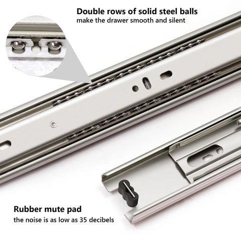 Close-up of 10 Inch Drawer Slides Ball Bearing Full Extension Cabinet Slides 150 Lb Capacity showing double steel balls and rubber mute pad