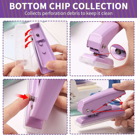 Single Hole Punch For Crafts And Scrapbooks With 40 Sheets Punch Capacity Non Slip Removable Base demonstrated in use