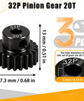 20T 32P Pinion Gear Set Pro Grade For One Tenth Scale RC Cars With 5mm Bore Black Oxide 45 Steel And 0.03mm Tolerance Three Pack