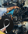 Mechanic working on motorcycle with focus on 14 Piece Ground Straps Set For Your Ride, 10 Inch And 12 Inch Engine Ground Strap Kit, Silver.