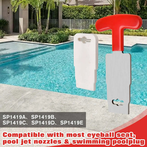 Premium Pool Plug Removal Tool Set With Red Handle Eyeball Wrench near pool