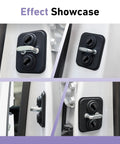Silicone Car Door Strike Protectors Four Pack Heavy Duty Shock Absorbing Latch Covers To Quiet The Slam And Block Vibration Universal Fit For Your Daily Driver Ride Black showcased on vehicle door latches.