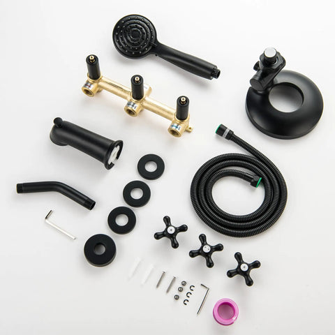 Matte Black Three Handle Shower Faucet Set With Long Tub Spout Perfect For Bathtub Shower Combo Complete Kit Includes Valve