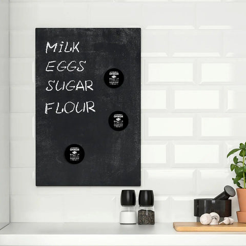 Funny Kitchen Quote Round Acrylic Fridge Magnet Decor 2.3 Inch Clear Front With Soft Backing on blackboard