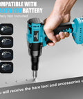 Straight Up Heavy Duty Knockout Brushless Cordless Rivet Gun compatible with Makita 18V battery, used for pop riveting metal.