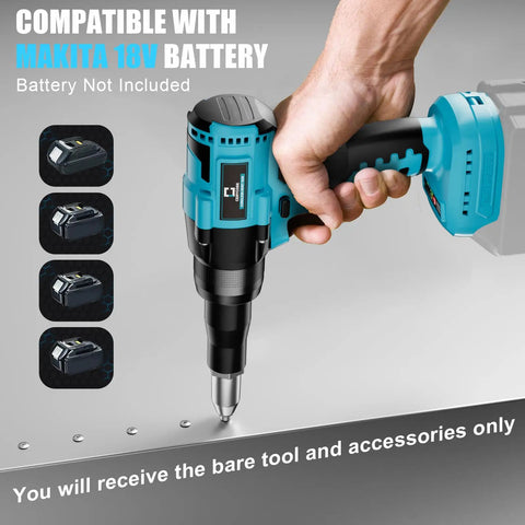 Straight Up Heavy Duty Knockout Brushless Cordless Rivet Gun compatible with Makita 18V battery, used for pop riveting metal.