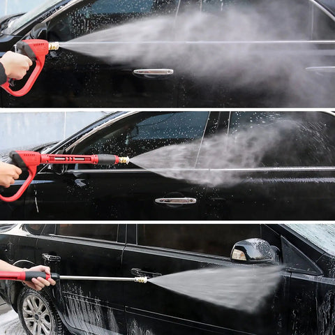 Upgraded Pressure Washer Gun With 47 Inch Extension Wand cleaning car with powerful spray from 30 Degree Curved Rod