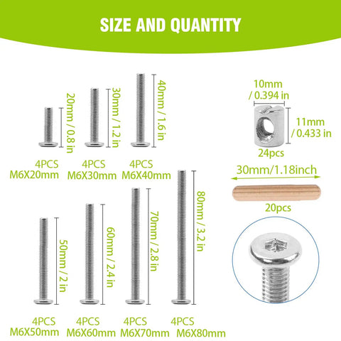 Crib Screws Replacement Kit With 65 Pieces M6 Hex Drive Socket Cap Screws Barrel Nuts Dowel Pins And Wrench size chart