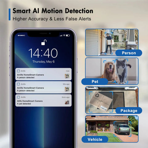 Smart AI motion alerts on phone for Wireless Outdoor Security Camera with Solar Power, 2K Video, 360 Degree PTZ