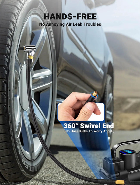 Upgraded Tire Inflator Hose Adapter With 360 Degree Rotating End 21 Inch Inflation Hose Self Locking Air Chuck