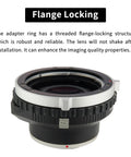 Close-up of 0.71x Focal Reducer Speed Booster Lens Mount Adapter From Pentax 645 To Leica Or Panasonic L Mount Cameras showing flange lock.