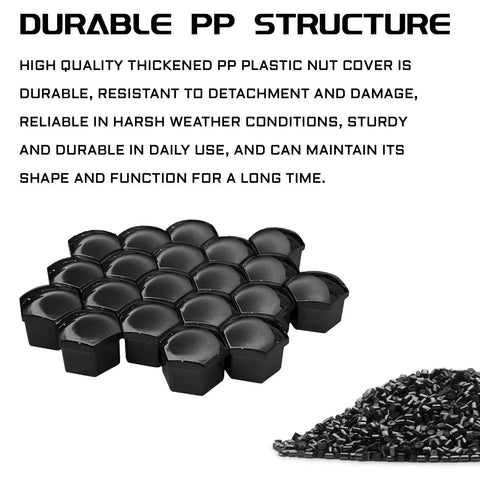 20 Piece Black Lug Nut Covers 21Mm Hexagonal Wheel Center Bolt Caps featuring durable PP plastic construction.