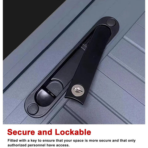 Close-up of lockable handle on Heavy Duty Lockable Recessed Aluminum Access Door Panel 20X32 Inches, providing secure access.