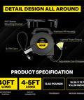 Detailed view showing Retractable Extension Cord Reel With Light Indicator 40 Ft Triple Outlet Wall Mounted UL Listed 14 Amp 125V 1750W