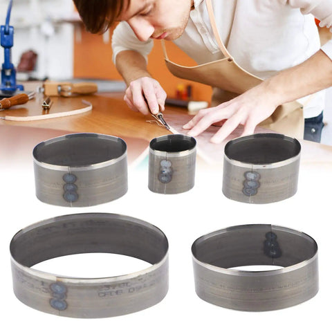 Craftsman using 5 Piece Leather Hole Punch Set With Oval Dies, Pro Grade High Carbon Steel Cutter For Crafting, DIY Leatherwork Tool Kit.