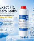 Replacement Water Filter Compatible With 51300C EWF3000 EZH2O Bottle Filling Stations Easy Install Smart Chip ERF750 51299C 55898C 3000 Gallon Capacity 1 Pack Bundle shown in packaging with icy backdrop.