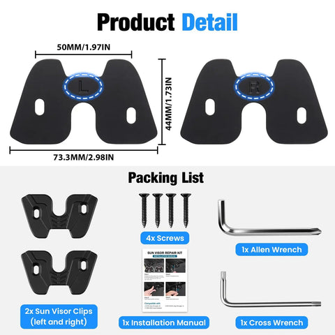 Jeep Sun Visor Repair Kit With Zinc Alloy Clips For 2018 JK, 2018 To 2023 JL And 2020 To 2023 Gladiator, detailed view