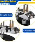 Close-up of Three Station Roller Metal Bender For Roofing, showing straight and curved bend capabilities, focus on adjustable radius