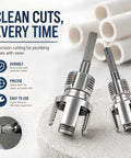 Heavy Duty Dual Function Pvc Pipe Threader Kit With 1 2 And 3 4 Inch Dies For Internal External Threading Compatible With Electric Drill showing sharp cutting heads.