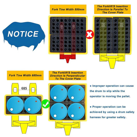 Diagram of Rugged Heavy Duty Modular Oil Spill Containment Tray With Drain Outlet for proper forklift operation with paint buckets.