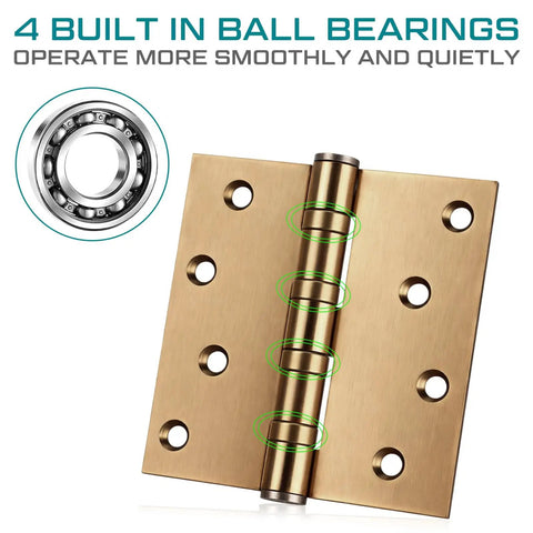 Six Pack Beefy 4x4 Inch Ball Bearing Door Hinges Set Heavy Duty Stainless Steel Exterior Hinges With Square Corners Includes 48 Screws