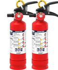 No Fuss ABC Home Fire Extinguisher 2.5 Lb Two Pack showing red portable fire safety gear with instructions for use.
