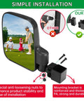 Heavy Duty Golf Cart Mirrors For Square Tube Roll Cages showing a side mirror with installation features, ABS housing and clear visibility.