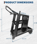 Dimensions of Heavy Duty 3 Tier Rolling Welder Cart With Tank Storage And Gas Cylinder Slots, 32x31.1x14.17 inches, Black