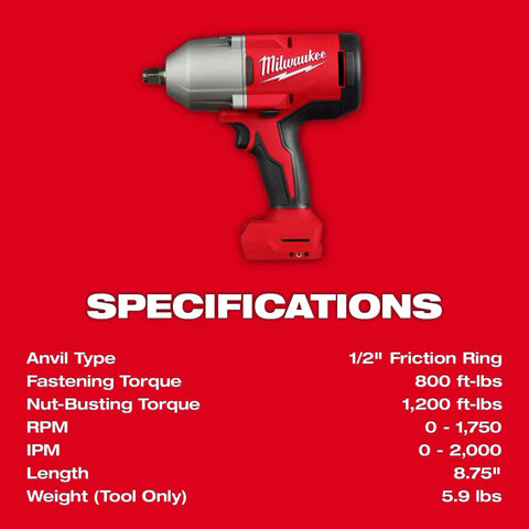 Half Inch Brushless Impact Wrench With RedLink Intelligence High Torque Beast with specifications and red body