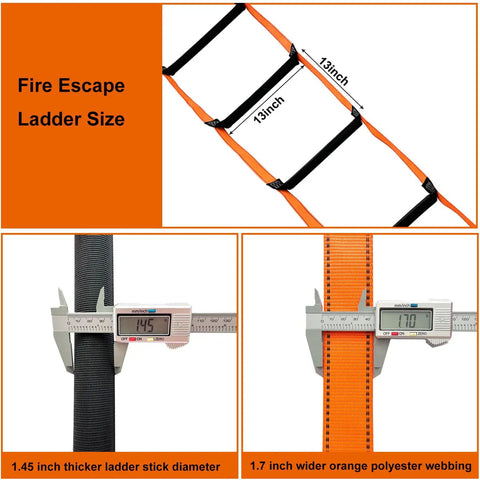 Fire Escape Rope Ladder Sixteen Point Four Feet Emergency Ladder For Two To Three Story Homes dimensions and thickness details