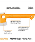Ultralight Hiking Axe 13 Inch With 15 Percent Lighter FiberComp Handle And Ultra Sharp Forged Steel Blade side view