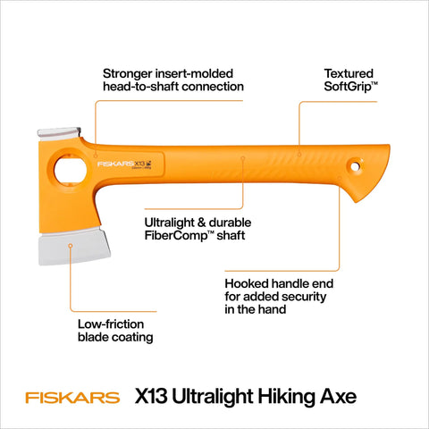 Ultralight Hiking Axe 13 Inch With 15 Percent Lighter FiberComp Handle And Ultra Sharp Forged Steel Blade side view