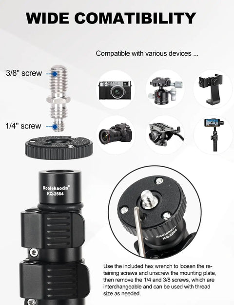 Lightweight Carbon Fiber Tripod Extension Pole Compatible With Dji And Zhiyun Gimbals 3 Section Extender showing interchangeable screws.