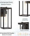 Lit Outdoor Wall Lantern Sconce 13.4 Inch Tall Anti Rust Metal Frame Weatherproof Exterior Light For Front Door Mount