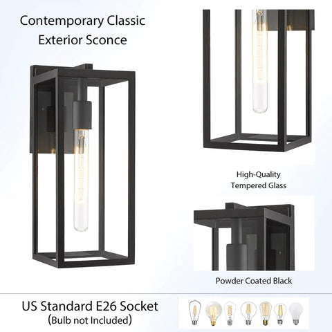Lit Outdoor Wall Lantern Sconce 13.4 Inch Tall Anti Rust Metal Frame Weatherproof Exterior Light For Front Door Mount