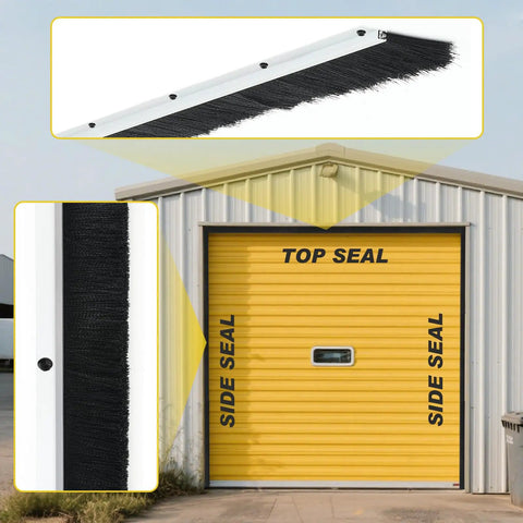 Tough As Nails Black Garage Door Brush Seal Kit For 10 X 12 Ft Doors With 3 Inch Bristles, showing top and side seal installation.