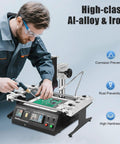 Technician using Infrared Rework Station With 1250W Hot Air Soldering Reflow System Temperature Sensor Eight Temperature Settings Pro Grade Infrared Reballing And Welder Station For PC Boards Precise Lead Free Soldering And Rework, shown with high-class Al-alloy & iron construction.