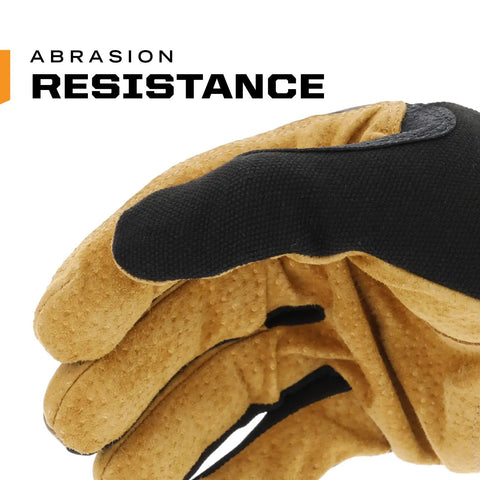 Fastfit Leather Work Gloves That Keep Your Hands Safe And Grippy For Tough Jobs, abrasion resistant leather palm close-up, Size Large