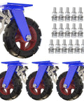 Heavy Duty Industrial Swivel Caster Wheels Set Of Four With Solid Rubber Tires Dual Locking Brakes on assembly with screws.