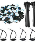 All-In-One Zip Tie Adhesive Mount Kit With 140 Pack Three Quarter Inch Cable Ties, Self Adhesive Clips, Black Components
