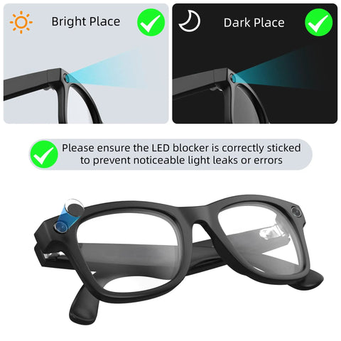 LED Light Blocking Stickers For Meta Glasses Gen 1 And 2 Wayfarer Skyler Headliner And Oakley HSTN Oval Restickable Light Covers illustration