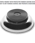Magnetic dish from Three Piece Magnetic Tray And Pick Up Tool Set with protective rubber coating for garage use.