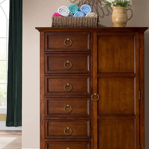 Wooden dresser with 4 Pack Boss Grade Solid Brass Antique Brass Drawer Pulls Ring Handles For Dresser Cabinets Wardrobe And Furniture Brushed Gold Hardware Easy Install Durable On Trend Brass Pulls For Kitchen And Home.