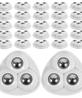 Hella Smooth Mini Stainless Steel Swivel Casters With Strong Adhesive Backing For Silent Furniture Cart Movement Wear Resistant Three Ball Bearing No Fuss Setup Pack Of Forty Eight Pieces arranged in two clusters.