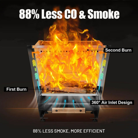 Inside view of Portable 35 Inch Smokeless Fire Pit For Outdoors With Carry Handle Stainless Steel Pellet Fire Pit For Outside Wood Burning Ideal For Backyard Patio Hangouts Bonfires Low Smoke Design With Enhanced Airflow For Up To 6 People Black, showing flame and airflow design.