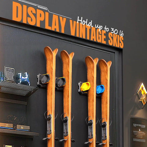 Badass Ski And Snowboard Wall Rack Provides No Sweat Garage Storage With Slip Resistant Rubber Pads That Keep Your Boards Secure And Damage Free Install For Ultimate Winter Gear Organization with vintage skis displaying