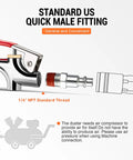 Image showing standard US quick male fitting from 20 Piece Must Have Air Tool Kit For Air Compressors With One Quarter Inch NPT Quick Connects.