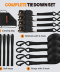 Image of 20 Ft Heavy Duty Ratchet Straps 4 Pack, 1 Inch Webbing, 1750 Lb Break Strength Tie Downs with carrying bag, and soft loops.