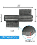 Six Pack Heavy Duty Weld On Door Hinges With 360 Degree Rotation, 3 3/8 x 1 9/16 Inches, 11/64 Inch Thick Steel Butt Hinges dimensions